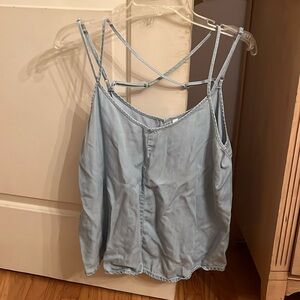 Chambray tank top with back slit and cross straps Nordstrom RVCA